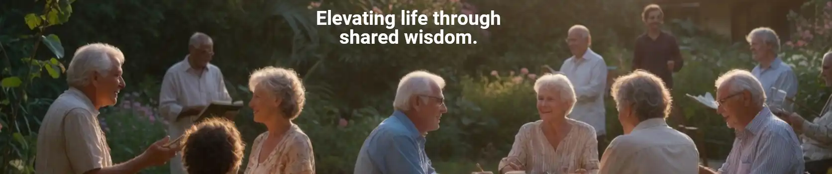 The Wisdom Economy: Elevating Exceptional Senior Living in Newcastle 6 A serene community garden gathering illustrating the Wisdom Economy with seniors sharing knowledge and enjoying purposeful engagement.